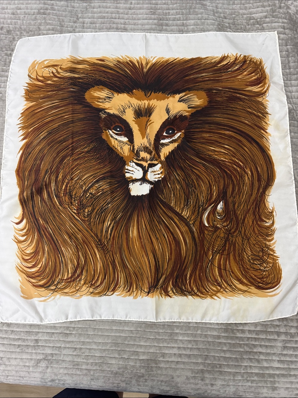 Lion Motif Vintage Scarf in Brown and Cream - Glentex